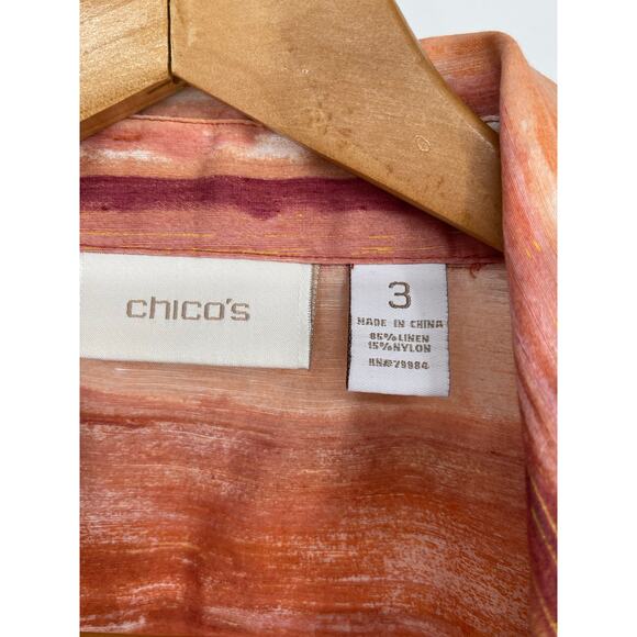 Chico's Open Front Blazer‎ Orange Shadow Striped Linen Blend Women’s Size 16 - Picture 5 of 5